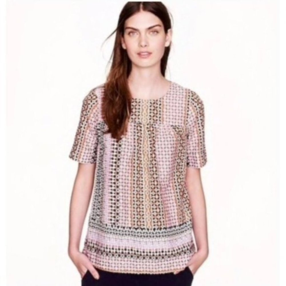 J. Crew Pink Multicolor Printed Short-Sleeve Blouse